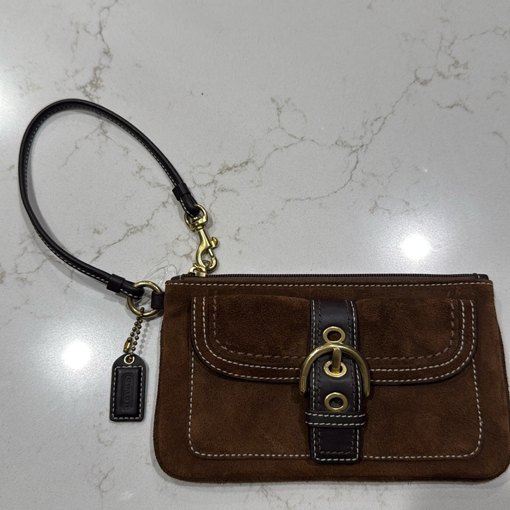 Coach brown suede vintage y2k soho buckle wristlet bag rare